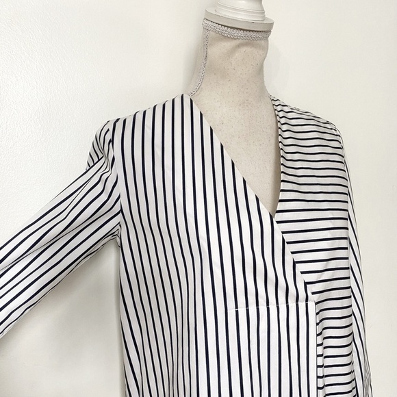 COS WHITE NAVY NAUTICAL STRIPED LONG SLEEVE V-NECK TUNIC BLOUSE - 2 - Picture 4 of 7